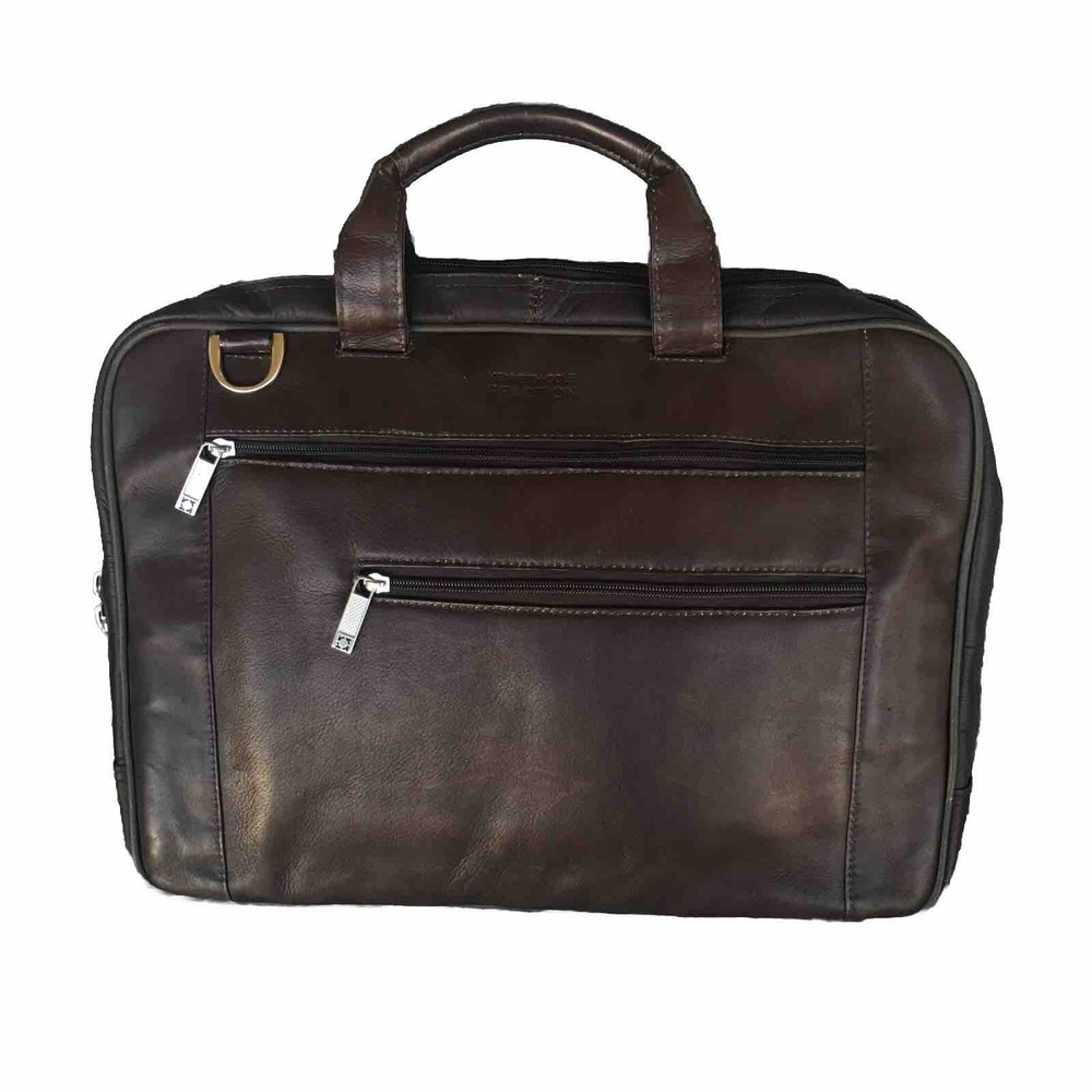 Vintage Kenneth Cole Laptop Bag Briefcase Brown Pebbled Leather 7 Compartments